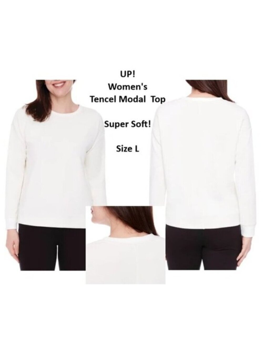 UP! Sweatshirt Buttery Soft Tencel Modal Ivory Crew Neck Long Sleeve Top Size L
